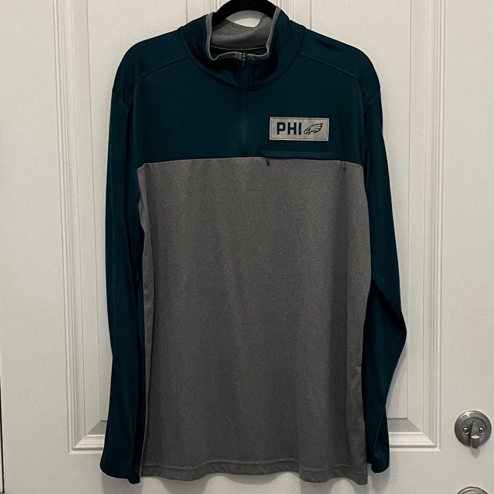 Philadelphia Eagles Teal and Gray Quarter-Zip Pullover Size XL